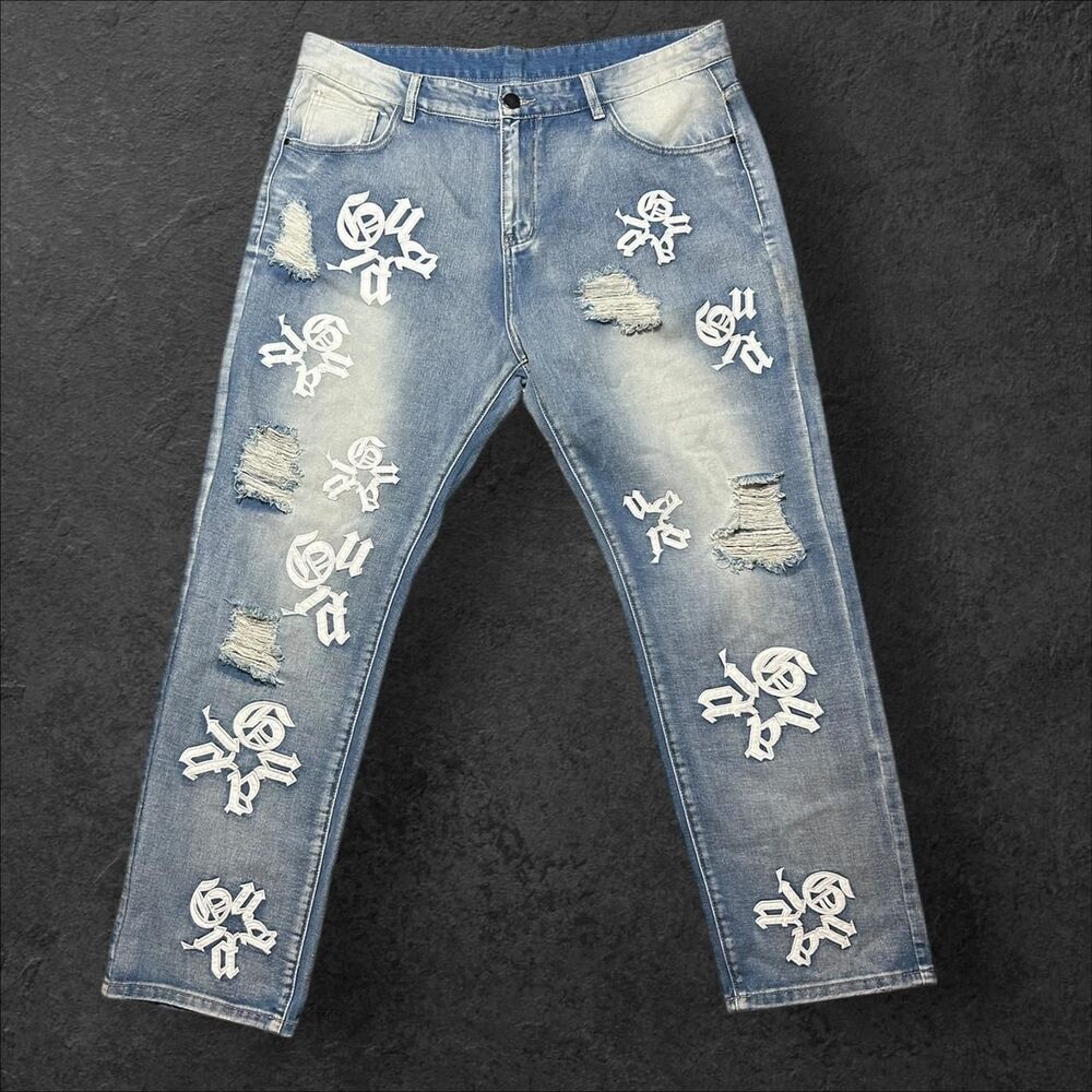 GUAPI POWDER BLUE LOGOS STACKED DENIM SIZE 40